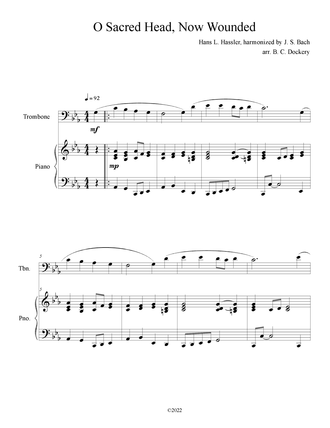 O Sacred Head, Now Wounded (Trombone Solo with Piano Accompaniment) (arr. B. C. Dockery)