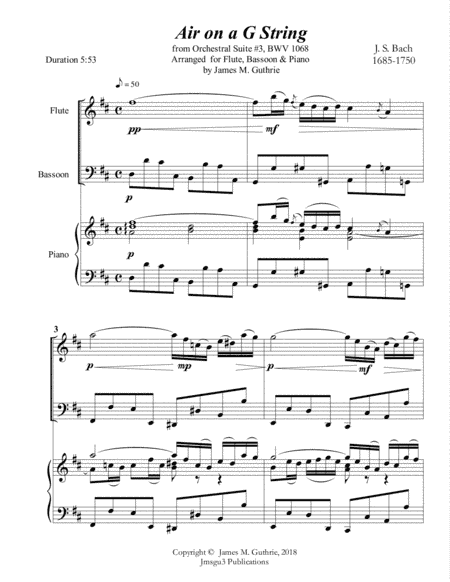 Bach: Air on a G String for Flute, Bassoon & Piano (arr. James M. Guthrie, ASCAP)