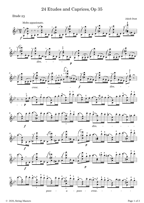 DONT 24 Etudes and Caprices Op35, for Violin No 23 (arr. String Masters)