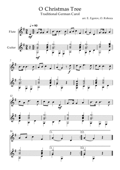 O Christmas Tree, Traditional German Carol, For Flute & Guitar