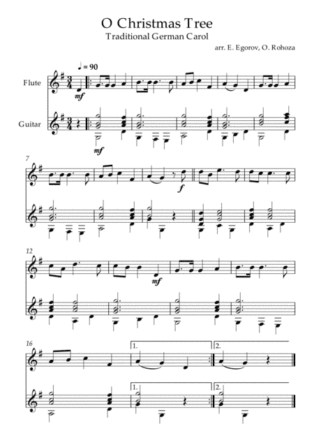 O Christmas Tree, Traditional German Carol, For Flute & Guitar