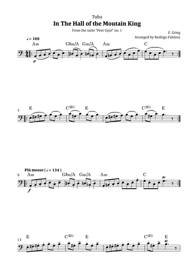 In the Hall of the Mountain King (for tuba solo w/ piano accompaniment) (arr. Rodrigo Faleiros)