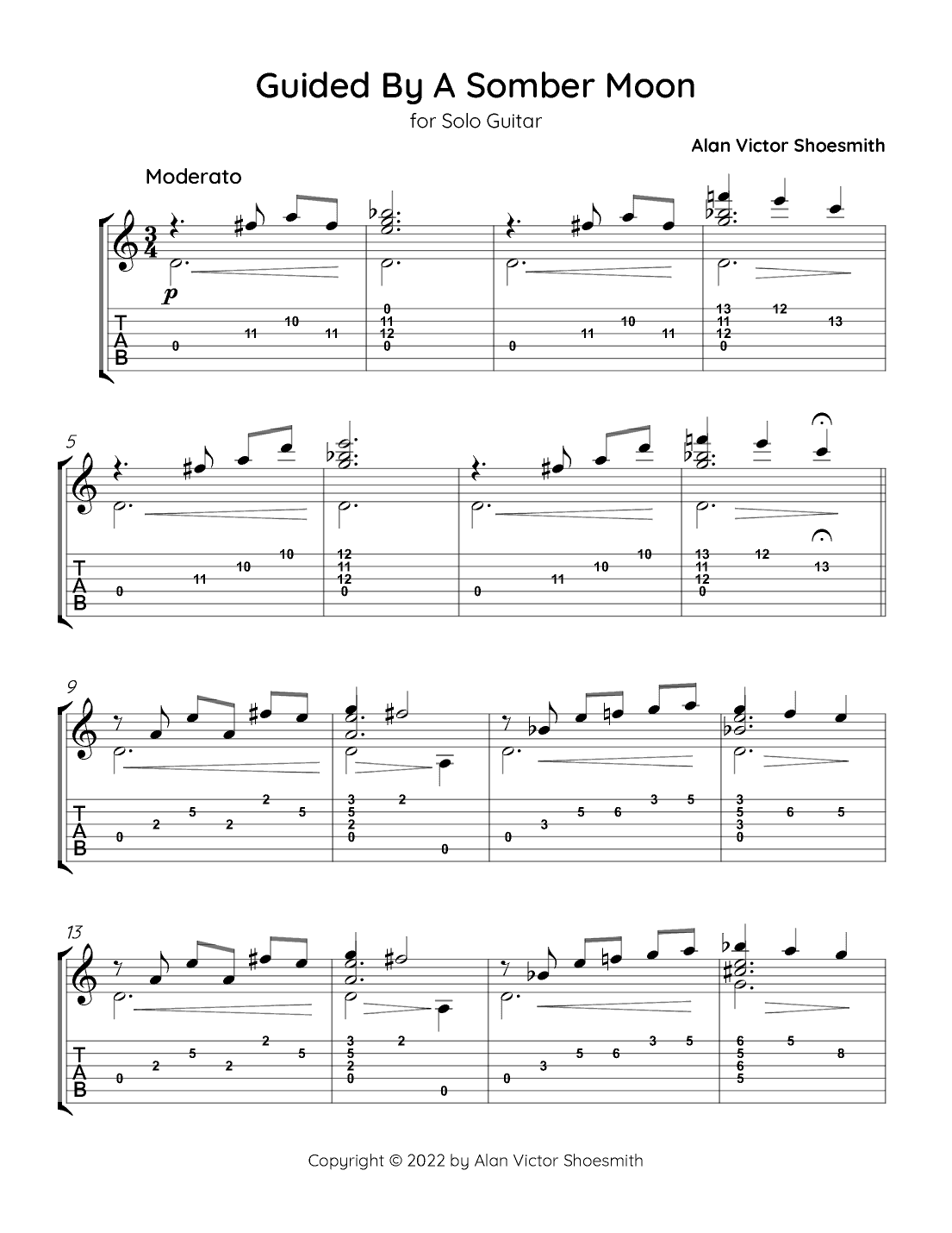 Guided By A Somber Moon - guitar solo (guitar with tab and standard notation only)