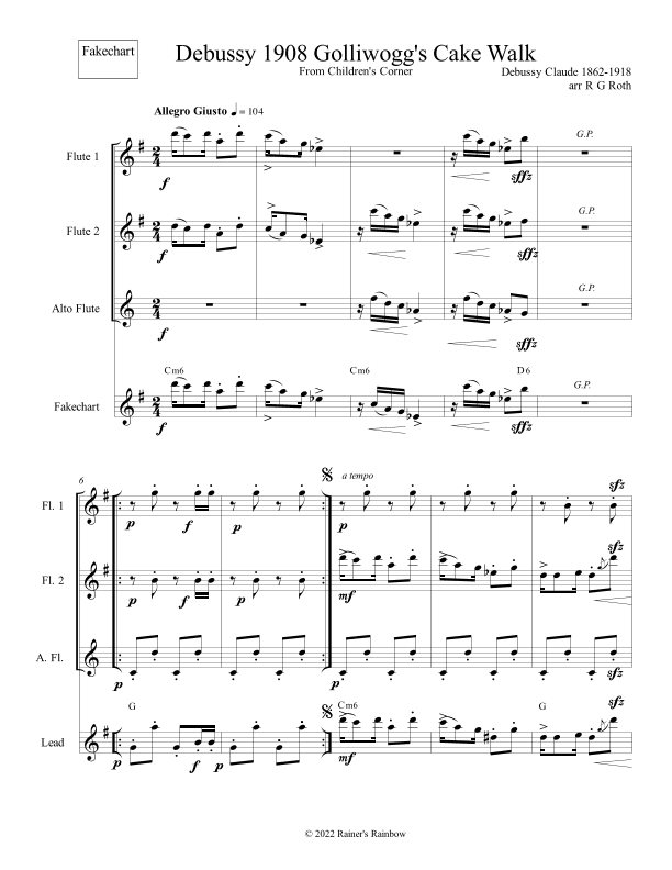 Debussy Golliwogs Cakewalk For Flute Trio (arr. R G Roth)