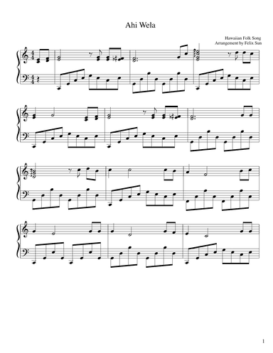 Ahi Wela (Hawaiian Folk Song) - Piano Solo (arr. Felix Sun)