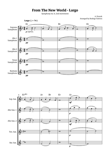 Largo (2nd movement of the Symphony no. 9 'From The New World') (arr. Rodrigo Faleiros)