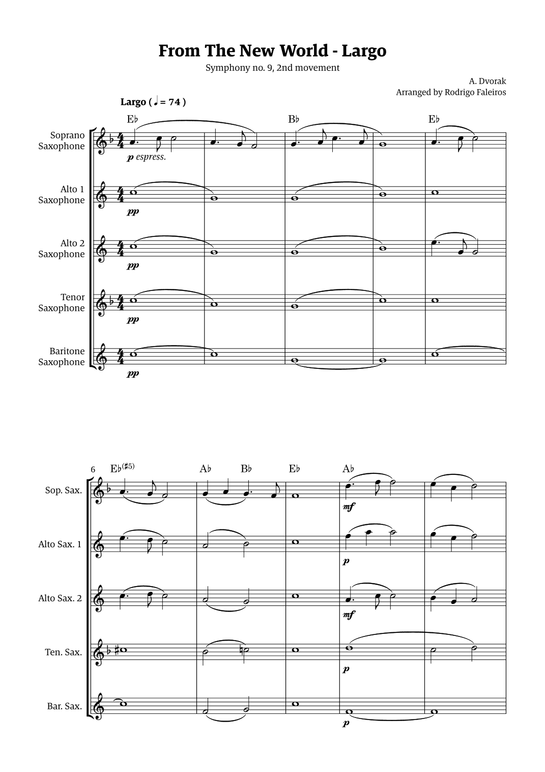 Largo (2nd movement of the Symphony no. 9 'From The New World') (arr. Rodrigo Faleiros)
