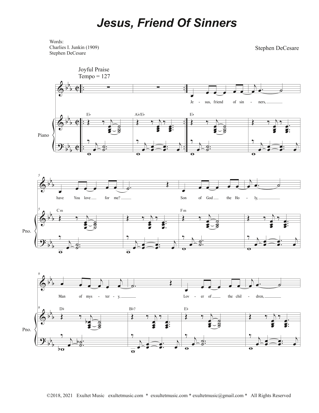 Jesus, Friend Of Sinners (Unison choir - Medium Key)