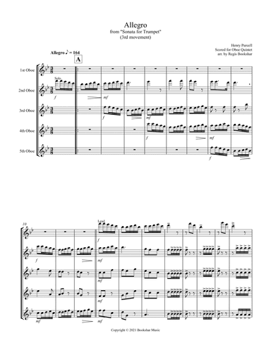 Allegro (from "Sonata for Trumpet") (Bb) (Oboe Quintet) (arr. Regis Bookshar)