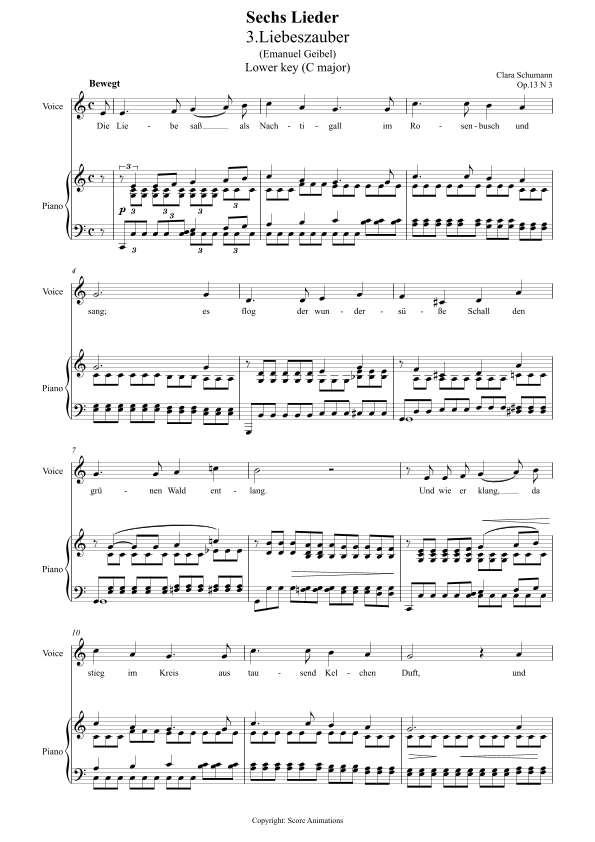 Liebeszauber Op 13 N3 in C major (Lower key) (arr. Score Animations)