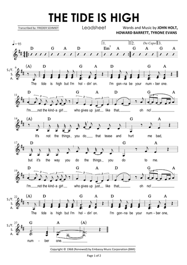 The Tide Is High (arr. Frieder Schmidt)