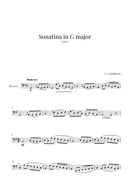 Beethoven - Sonatina in G Major (for Bassoon) (arr. Cadenza Editions)