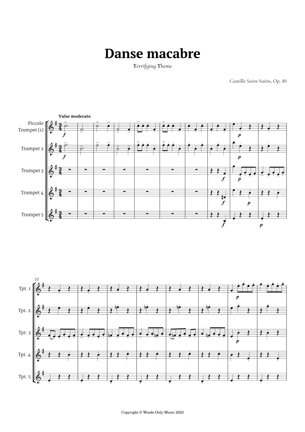 Danse Macabre by Camille Saint-Saens for Trumpet Quintet (arr. Ander)