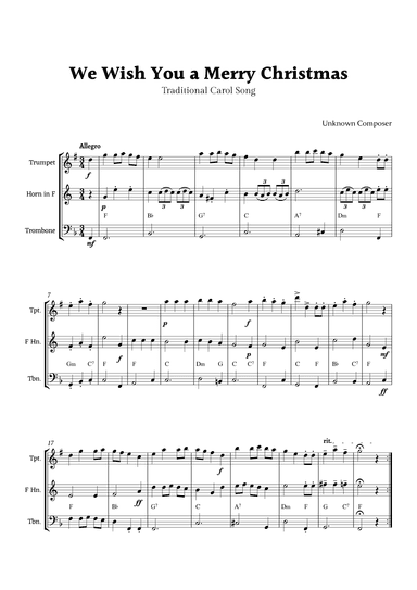 We Wish you a Merry Christmas for Brass Trio with Chords (arr. Rika K.)