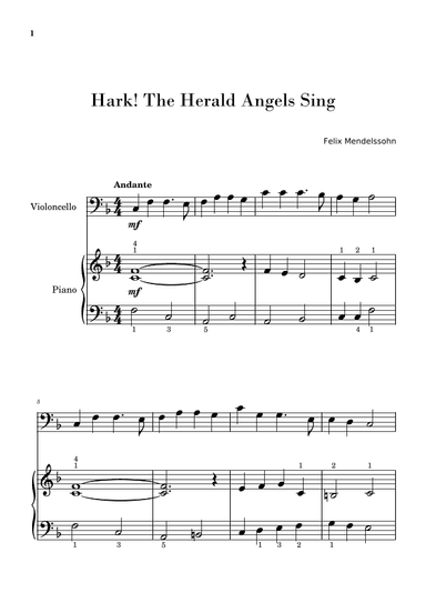 Hark! The Herald Angels Sing (Easy Cello with Piano Accompaniment) (arr. Gisele Sant'Ana)