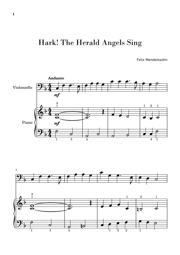 Hark! The Herald Angels Sing (Easy Cello with Piano Accompaniment) (arr. Gisele Sant'Ana)
