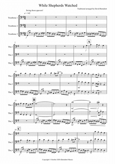 While Shepherds Watched (Jazzy Style!) for Trombone Trio (arr. David Burndrett)