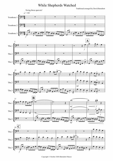 While Shepherds Watched (Jazzy Style!) for Trombone Trio (arr. David Burndrett)