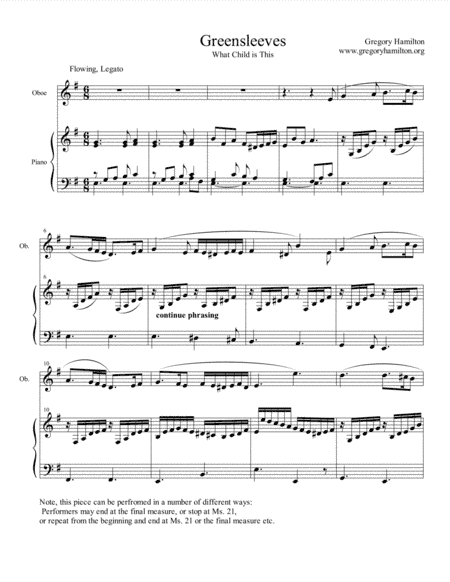 Greensleeves -  What Child is This - for Oboe and Piano