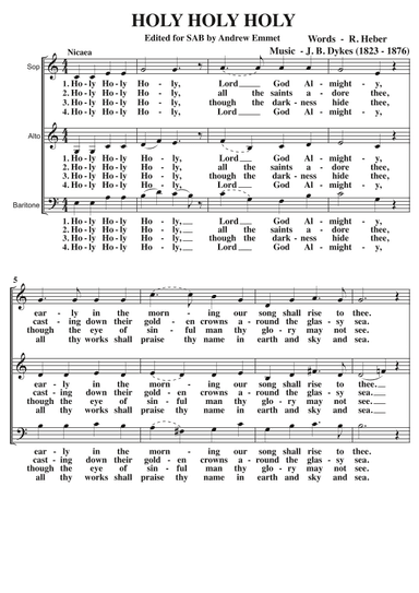 Holy Holy Holy (J B Dykes) A Cappella SAB (arr. Andrew Emmet)