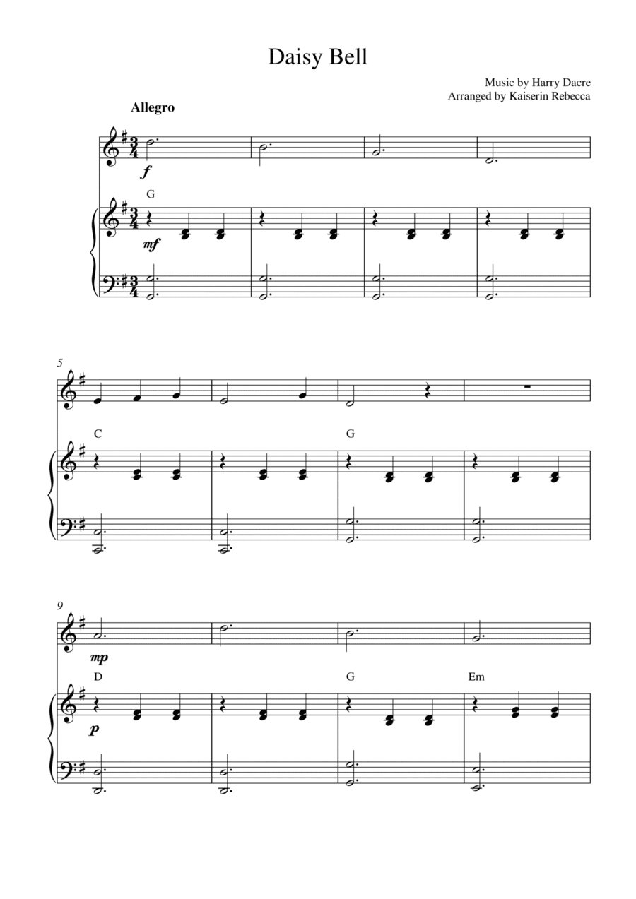 Daisy Bell (for harmonica solo and piano accompaniment) (arr. Kaiserin Rebecca)