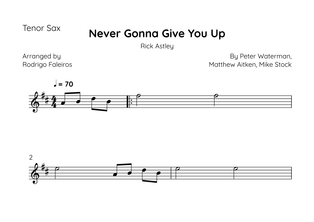 Never Gonna Give You Up (arr. Rodrigo Faleiros)