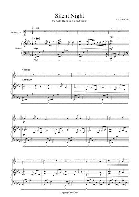 Silent Night for Solo Horn in Eb and Piano (arr. Tim Curd)