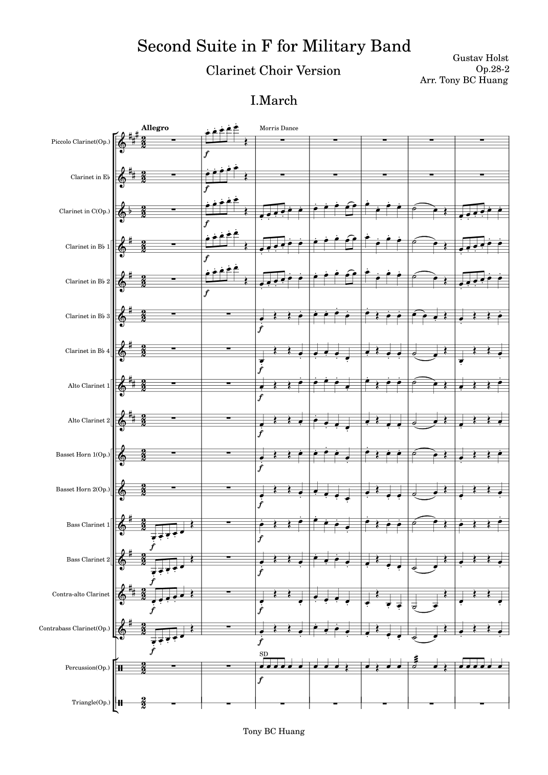 Second Suite for Military Band, Clarinet Choir Version (arr. Tony BC Huang)