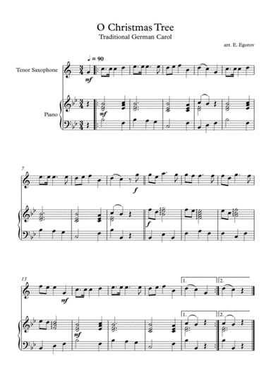 O Christmas Tree, Traditional German Carol, For Tenor Saxophone & Piano (arr. Eugene Egorov)