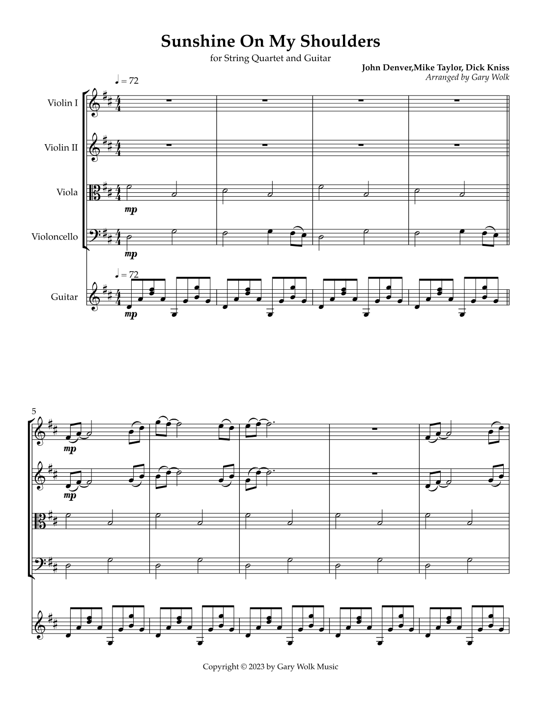 Sunshine On My Shoulders (arr. Gary Wolk)