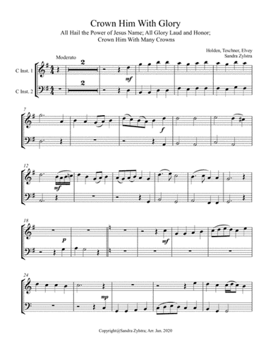 Crown Him With Glory (treble & bass C instrument duet, parts only) (arr. Sandra Zylstra)