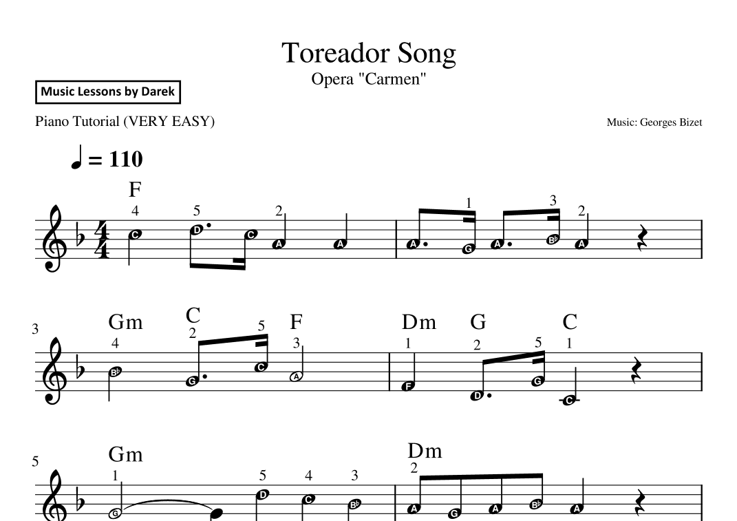 Toreador Song / March of the Toreadors (VERY EASY PIANO) Opera "Carmen" [Georges Bizet] (arr. Darek)