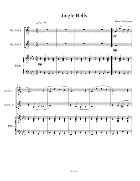 Jingle Bells (alto sax duet) with optional piano accompaniment (arr. B C Dockery)