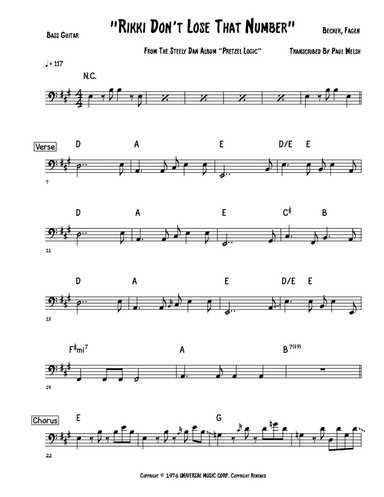 Rikki Don't Lose That Number (arr. Accubass)