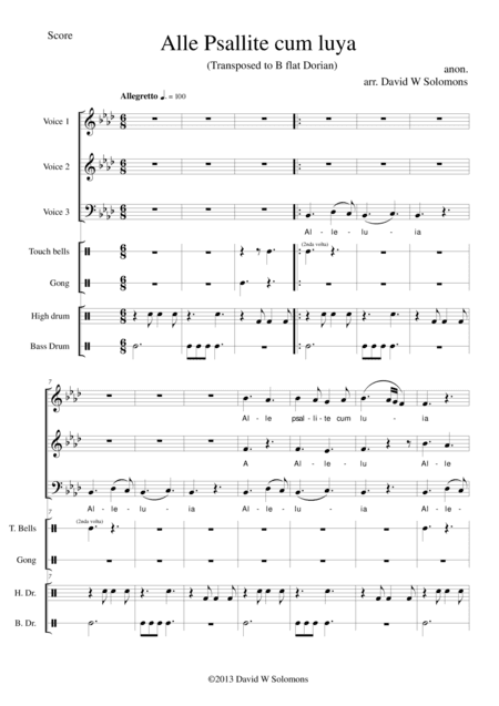 Alle Psallite for 3 voices and percussion (arr. David Warin Solomons)