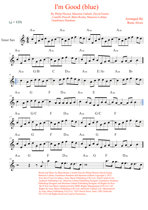 I'm Good (blue) (arr. Rene Alves)