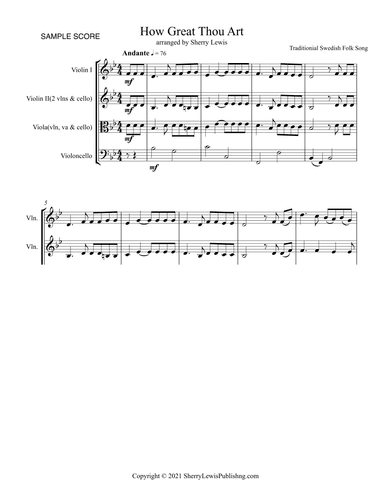 HOW GREAT THOU ART, STRING TRIO, Intermediate Level for 2 violins and cello or violin, viola and cel (arr. Sherry Lewis)
