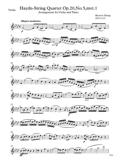 Haydn-String Quartet,Op.20,No.5,mvt.1(for violin and piano)[Violin Part only] (arr. Schuwenn Z.)