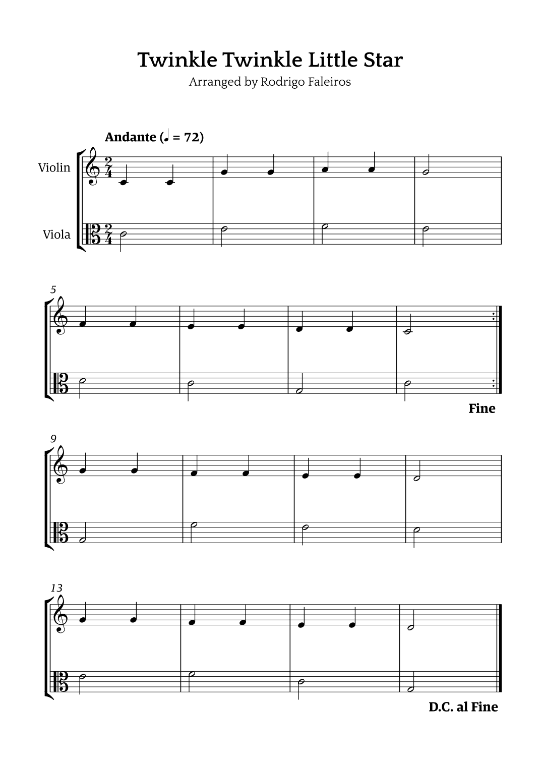 Twinkle Twinkle Little Star (for beginners) (arr. Rodrigo Faleiros)