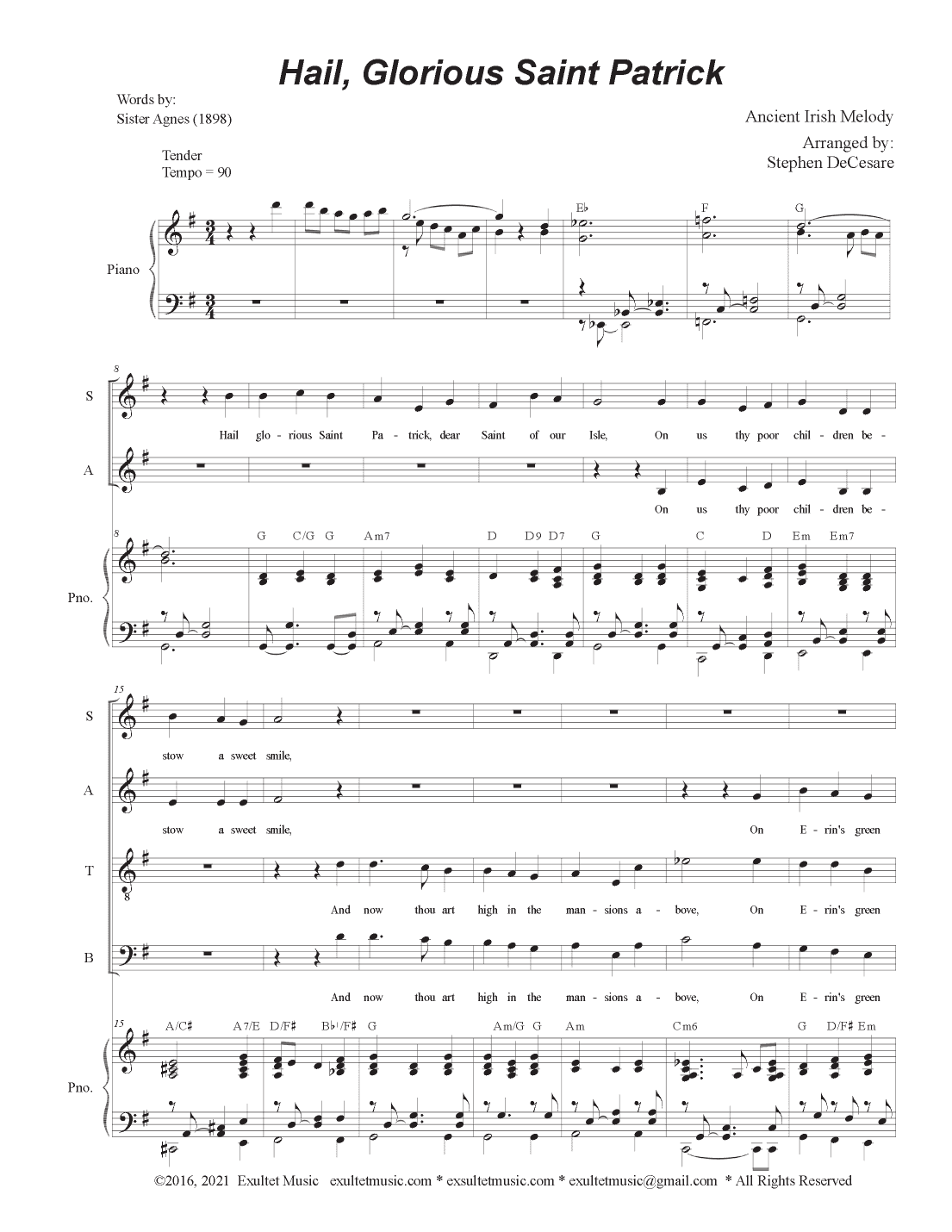 Hail, Glorious Saint Patrick (Vocal Quartet - (SATB) (arr. Stephen DeCesare)