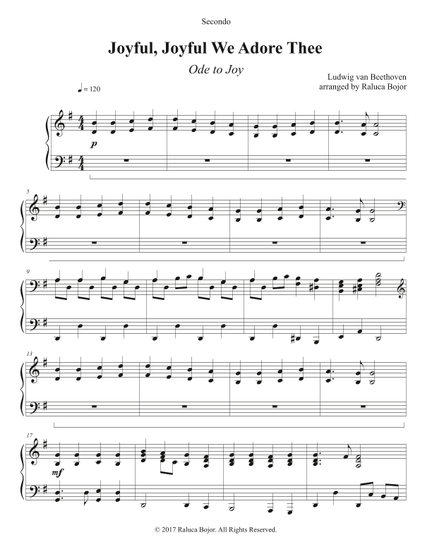 Ode to Joy / Joyful Joyful We Adore Thee (Piano Duet) (arr. Raluca Bojor)