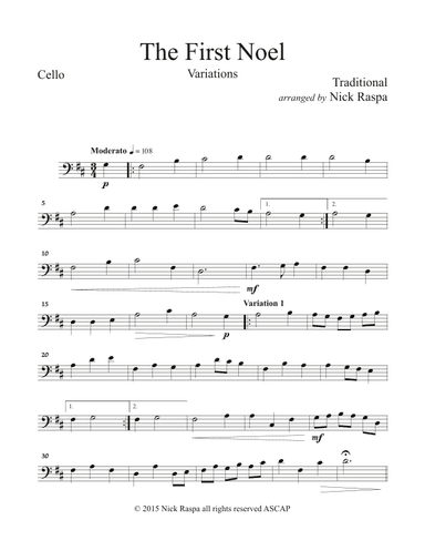 The First Noel (Variations for String Orchestra) Cello part (arr. Nick Raspa)