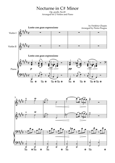 Nocturne in C#min (Op. post, No. 20) - arr. for 2 Violins and Piano ("I'll Second This" Series) (arr. Pietro Prugna)