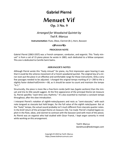 Menuet Vif, Op. 3 No. 9 for Woodwind Quintet (arr. Ted R. Marcus)