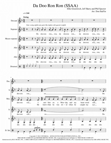 Da Doo Ron Ron (when He Walked Me Home) (arr. Don Staffin)