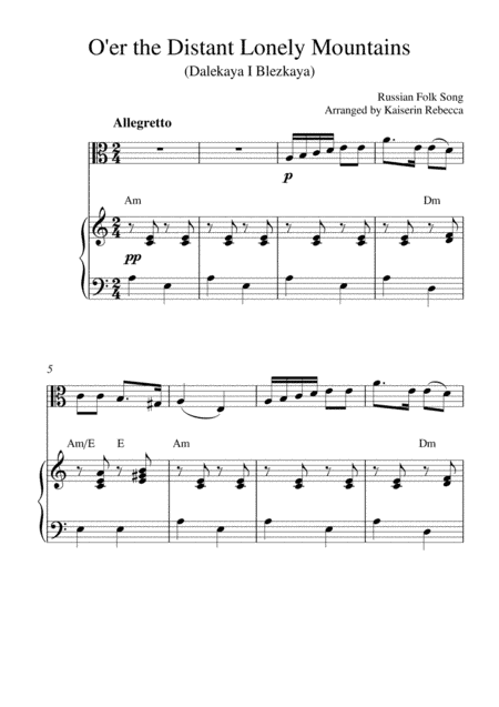 O'er the Distant Lonely Mountains (Dalekaya I Blezkaya) (viola solo and piano accompaniment) (arr. Kaiserin Rebecca)