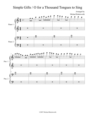 Simple Gifts / O for a Thousand Tongues to Sing (piano duet) (arr. Michael Butterworth)