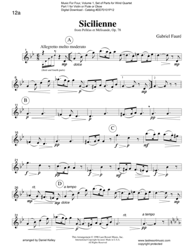 Sicilienne from Pelleas et Melisande (Wind Quartet or Mixed Quartet) (arr. Daniel Kelley)