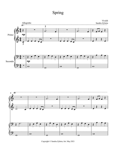 Spring (beginning solo with optional elementary duet) (arr. Sandra Zylstra)
