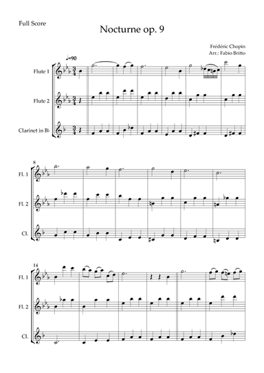 Nocturne Op.9 No. 2 (Frédéric Chopin) for Woodwind Trio (arr. Fabio Britto)